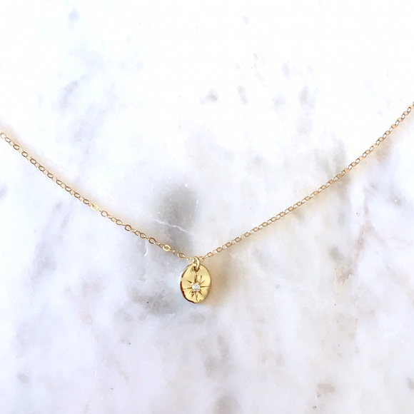 Petite North Star CZ Coin Necklace - Picture 6 of 6